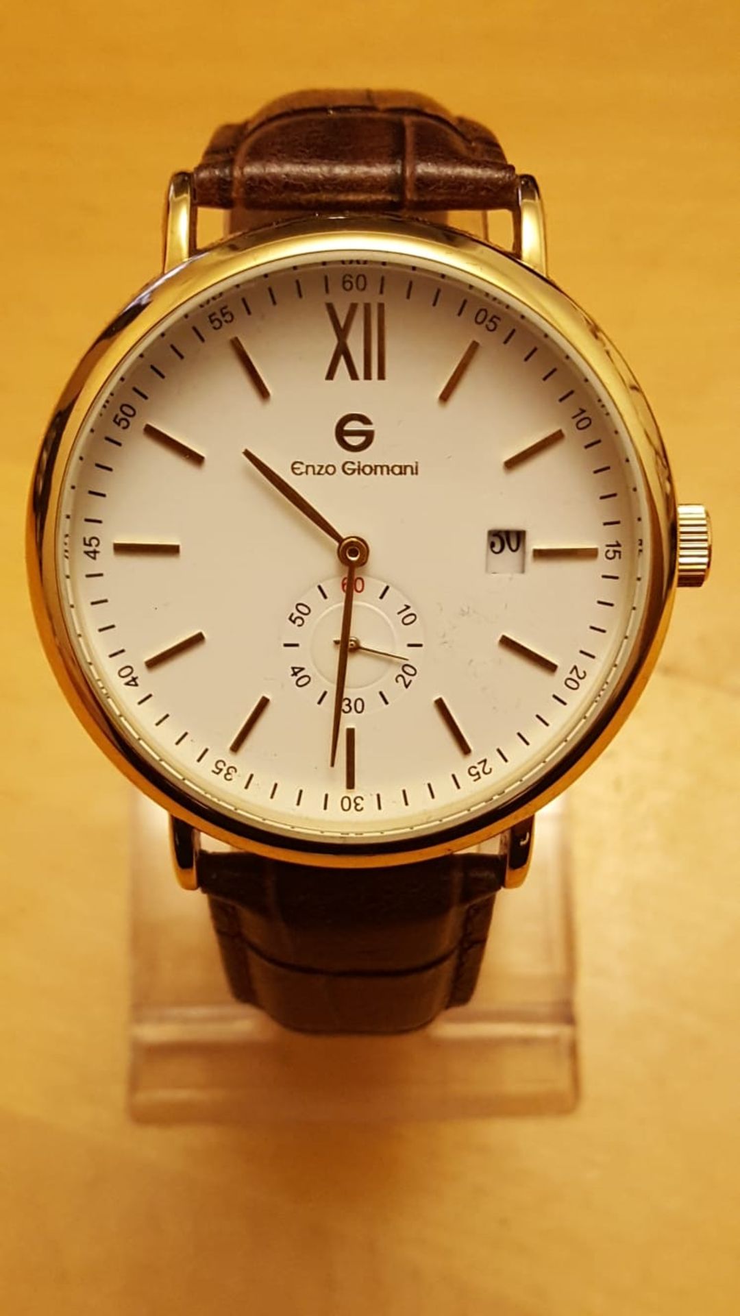 Brand New Enzo Giomani Gents Leather Strap Watch, 648, Date Display, Complete With Gift Box And 5