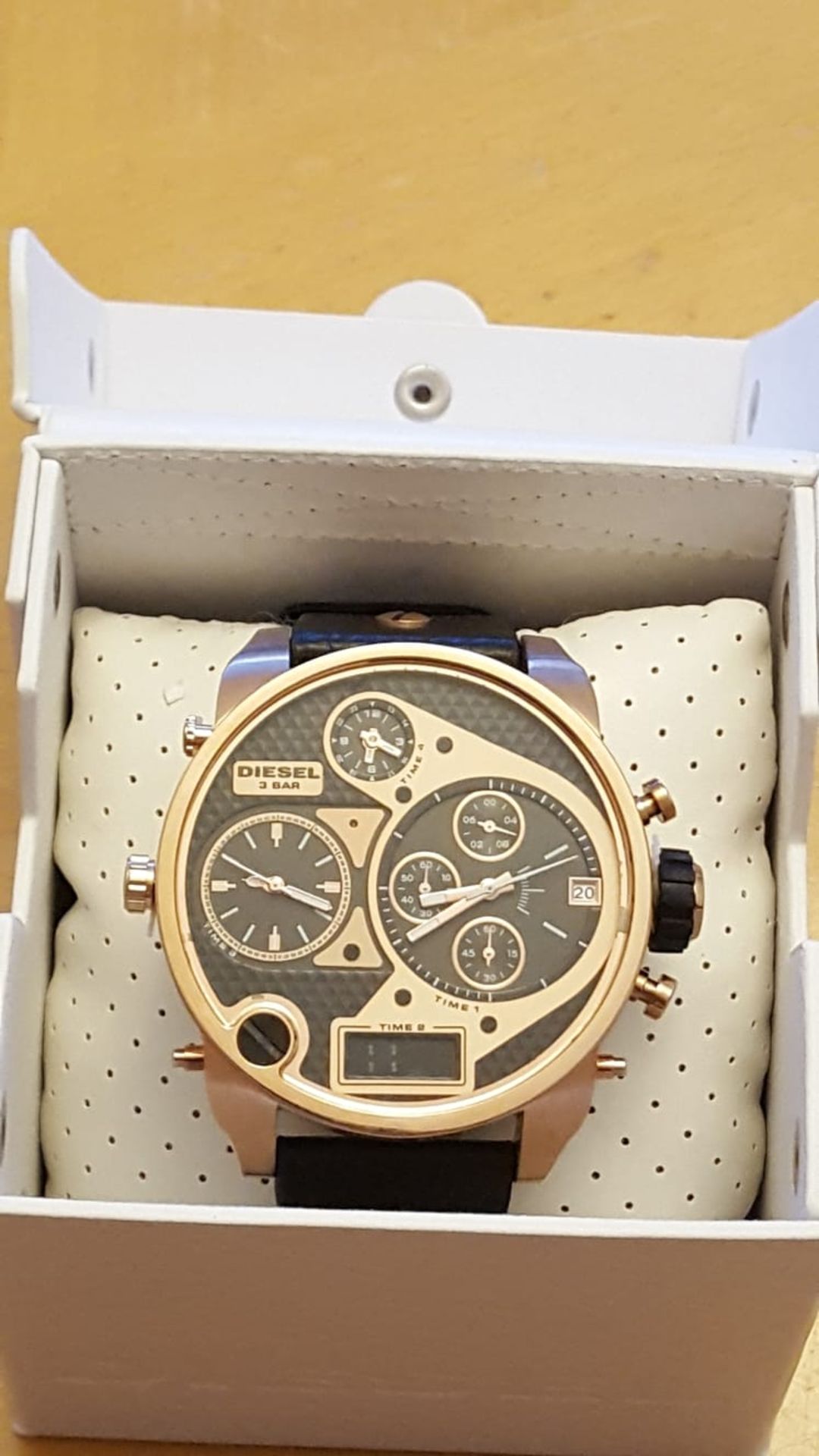 Brand New Mens Diesel Big Daddy Chronograph Watch, Dz7261, Four Time Zones, Black Leather Strap, - Image 2 of 2