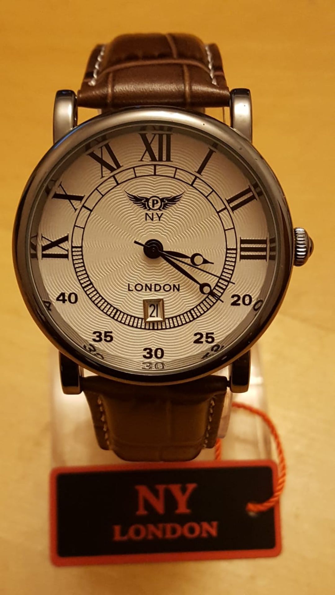 Brand New Ny London Gents Leather Strap Watch, 643, Date Display, Complete With Gift Box