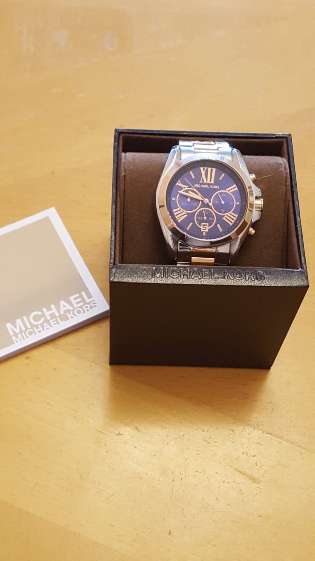 Brand New Michael Kors Ladies Mid Sized Bradshaw Chronograph Watch, Mk5606, Blue Dial And Silver/ - Image 2 of 2