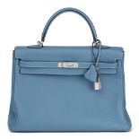 Hermès Blue Jean Togo Leather Kelly 35cm Retourne