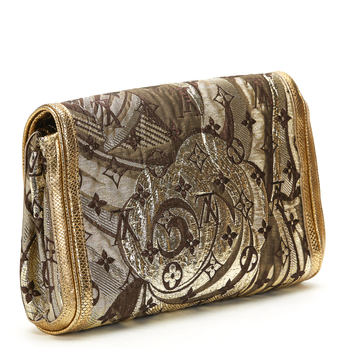 Louis Vuitton Gold Monogram Brocade & Lizard Leather Thalie Clutch Serial Number: TH3009 Age (C
