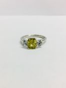 1.41ct Natural yellow Radiant cut diamond,two 0.25ct round brilliant cut diamonds,h,si2 clarity,