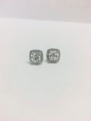 2ct diamond Earrings,2ct total centre stones (1ct each) cushion cut i colour si clarity,18ct diamond