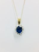 18ct Sapphire and diamond cluster pendant,2.50ct 9mmx7mm natural sapphire (treatment fracture),0.