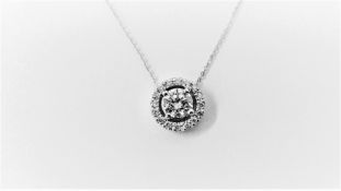 0.50ct diamond set pendant. Brilliant cut diamond I-J colour, si2-I1 clarity(clarity enhanced). Halo