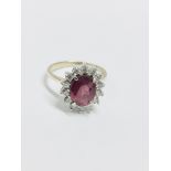 18ct Ruby diamond cluster ring,2.50ct Ruby natural(treated ),0.56ct diamond si2 grade i colour .uk