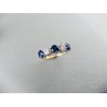 18ct Sapphire diamond 5 stone ring,0.30ct Diamond h colour si2 clarity,3 natural sapphires 0.50ct,