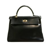 Hermés Kelly 32, Black Fabric Handbag