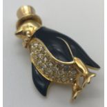 Vintage Swarovski Penguin Gold Tone Pin Brooch