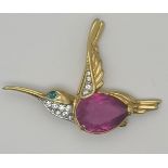 Vintage Swarovski Humming Bird Gold Tone Pin Brooch