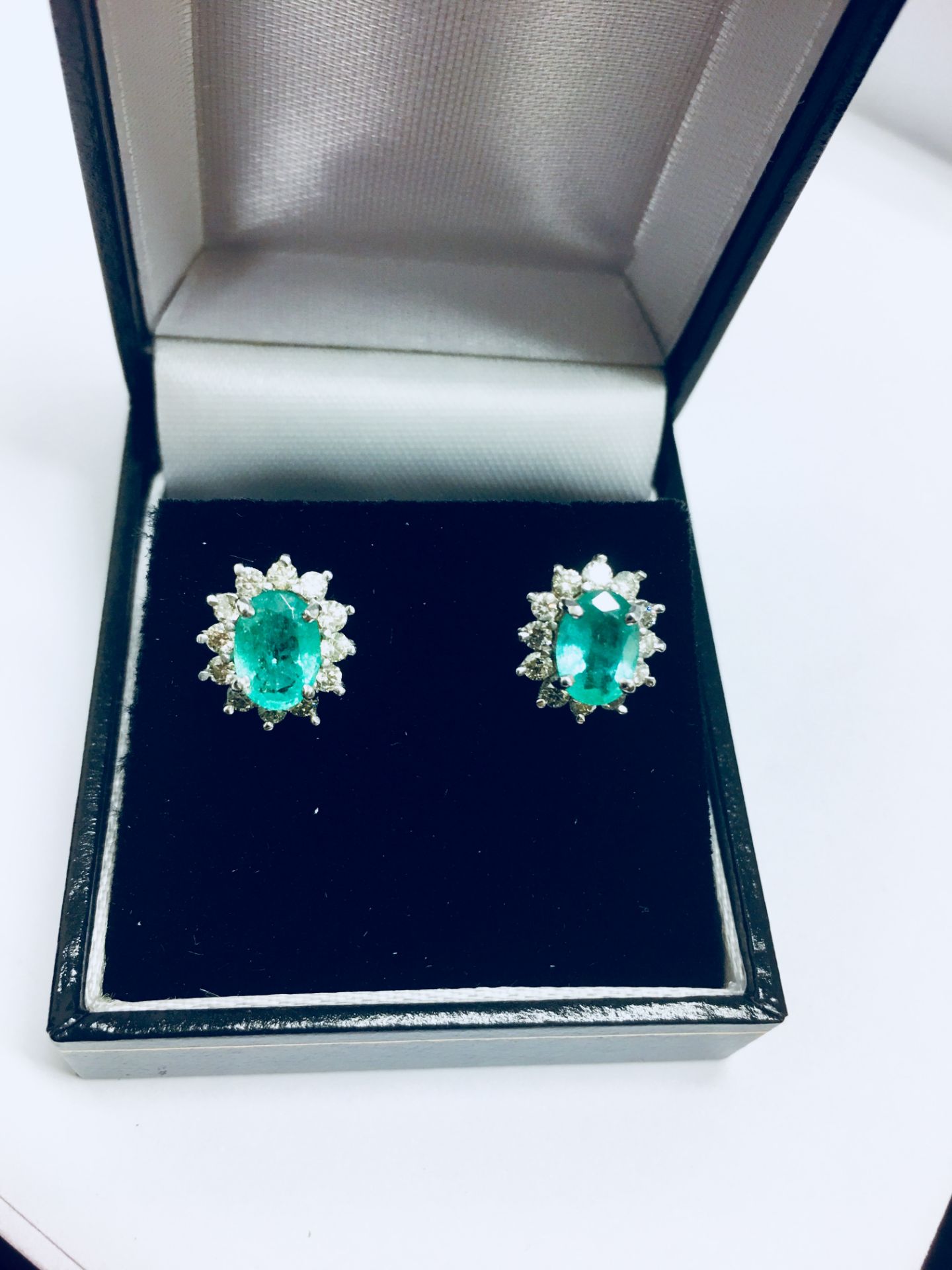 1.60ct emerald and Diamond cluster style stud earrings. Each emerald ( treated ) measures 7mm x - Image 2 of 4