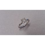 1.67ct diamond solitaire ring set in platinum. Enchanced diamond, G colour and I2 clarity. 4 claw