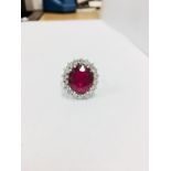 Platinum ruby Diamond Cluster ring,10.23ct GRS certificated ruby,1.30ct Brilliant cut Diamonds,si