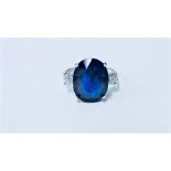 Platinum Sapphire diamond three stone Ring,11.94ctct GRS certificated Sapphire,two 0.25ct Diamnds,si