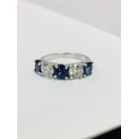 18ct white gold Sapphire Diamnd five stone ring,trio 0.50ct vs clarity H colour excellent cut