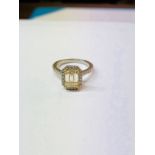 1.50ct light fancy yellow emerald cut Diamond Halo set ring,0.50ct brilliant cut diamonds