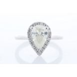 18ct White Gold Single Stone Pear Cut With Halo Setting Diamond Ring (1.39) 1.59