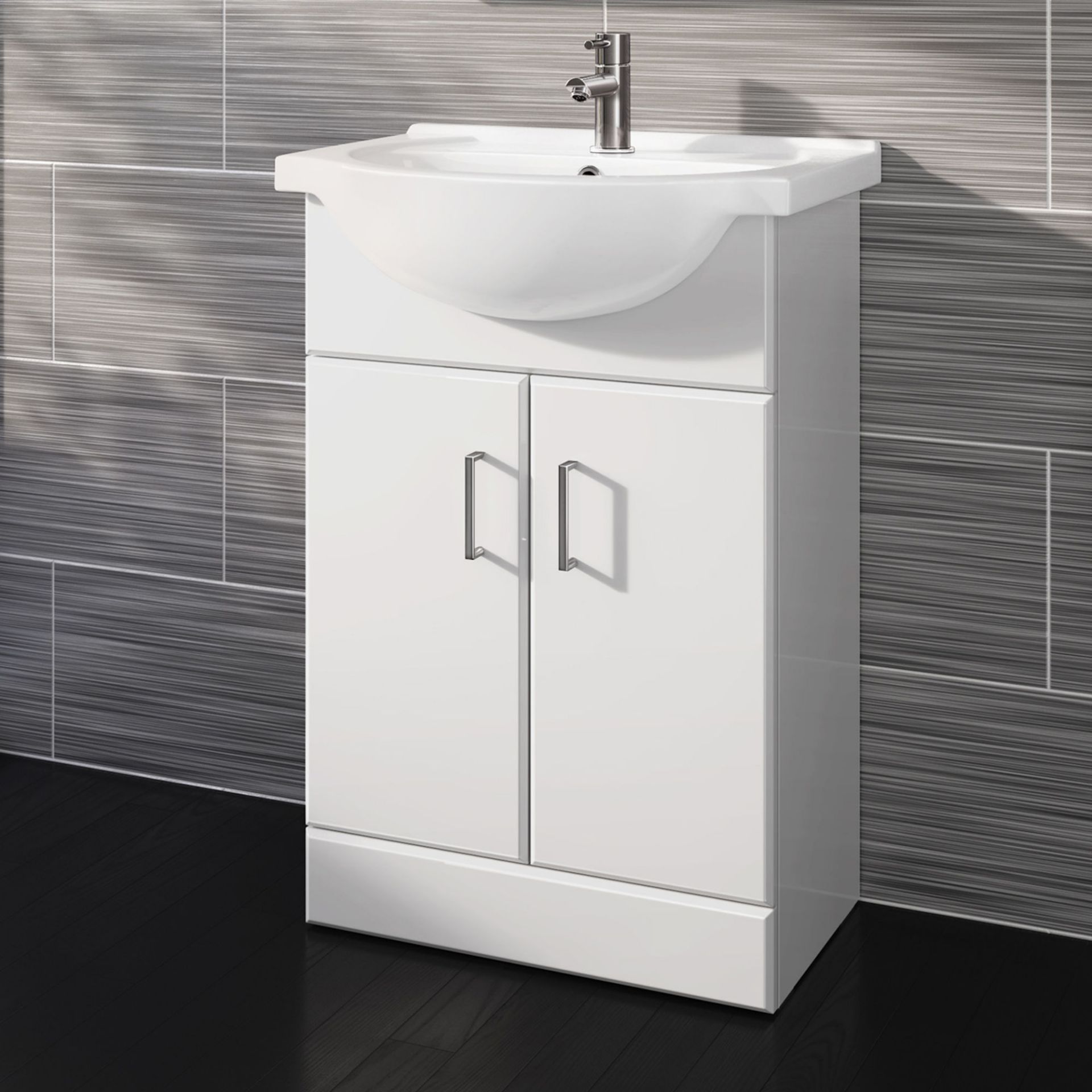 (MW20) 550x300mm Quartz Gloss White Built In Basin Cabinet. RRP £349.99. Comes complete with