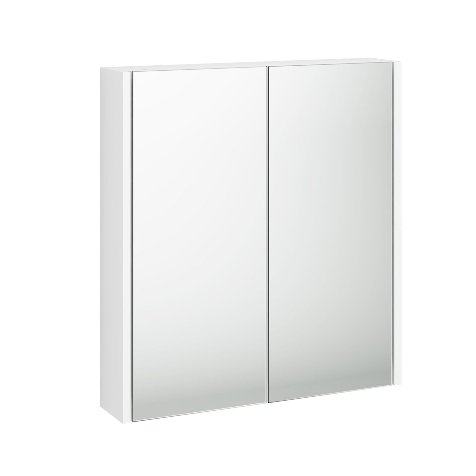 (MW205) 600mm Gloss White Double Door Mirror Cabinet. Double door opening concealing internal