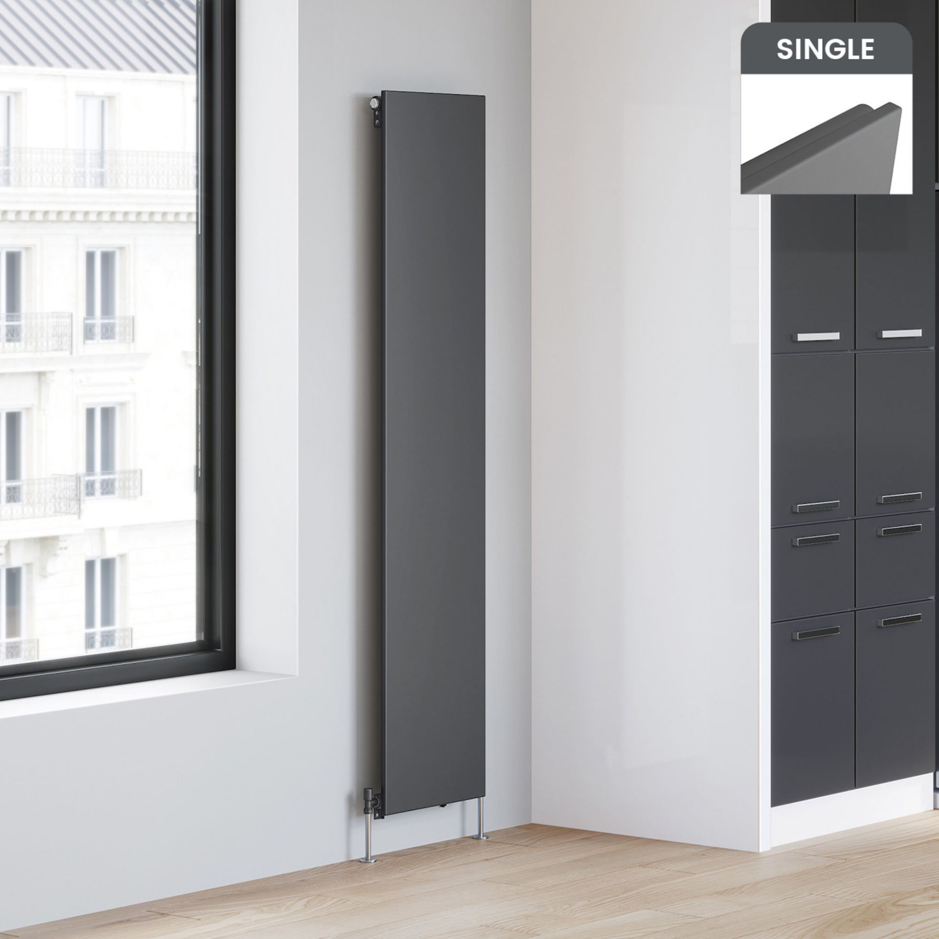 (MW24) 1800x380 Ultra Slim Anthracite Radiator. RRP £309.99. Made from low carbon steel with a