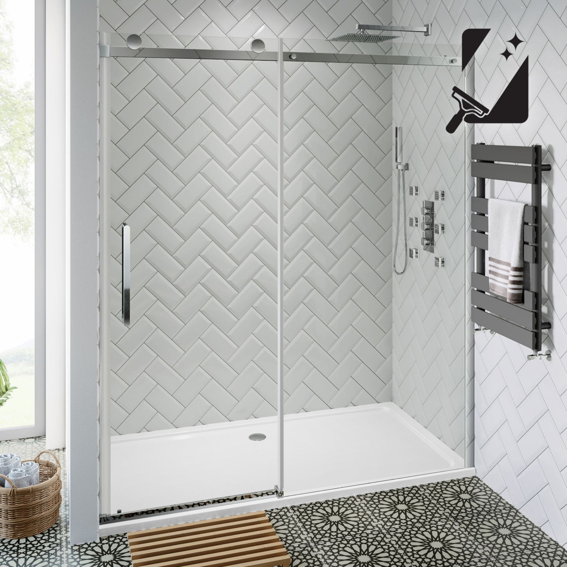 (MW49) 1700mm - 10mm - Premium Frameless EasyClean Sliding Shower Door. RRP £649.99. 10mm British