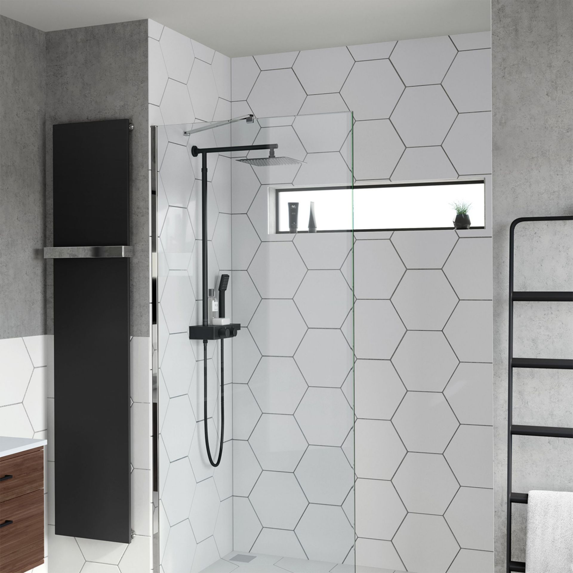 (MW36) Matte Black Square Thermostatic Mixer Shower Kit & Shelf. RRP £474.99. Manufactured from long - Image 3 of 3