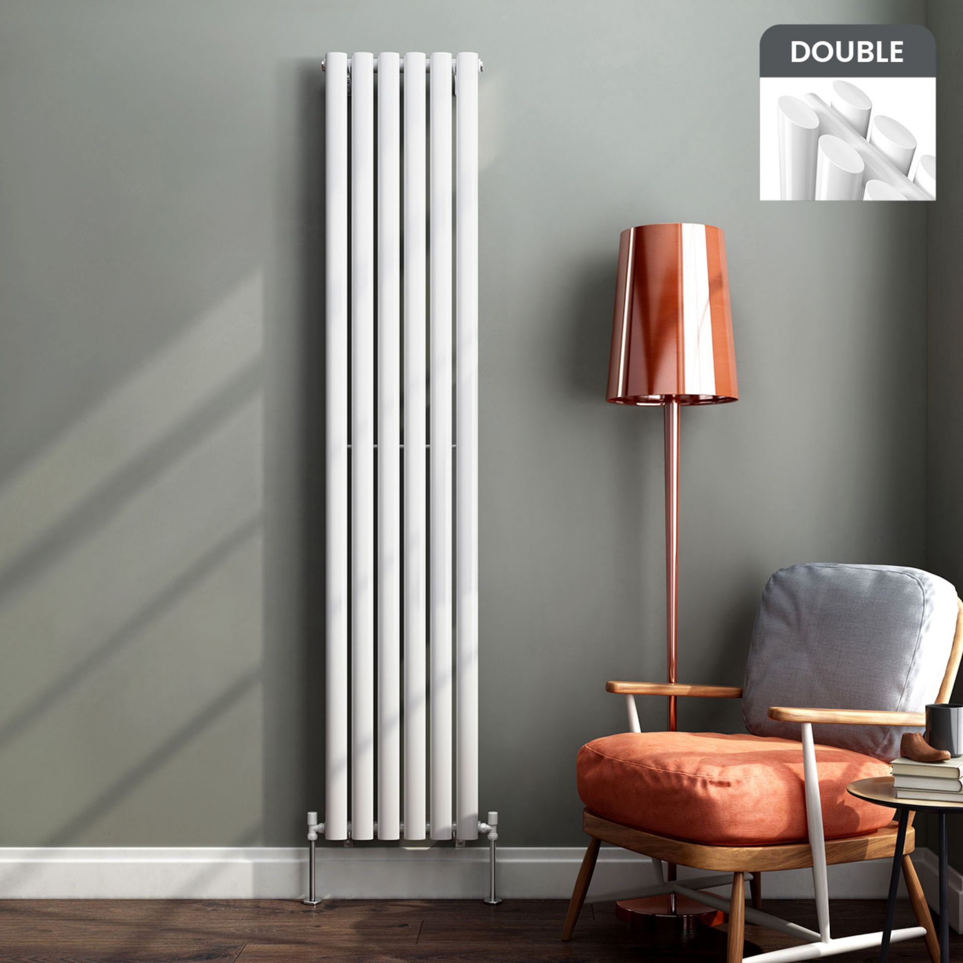 (MW59) 1800x360mm Gloss White Double Oval Tube Vertical Radiator. RRP £399.99. Made from high