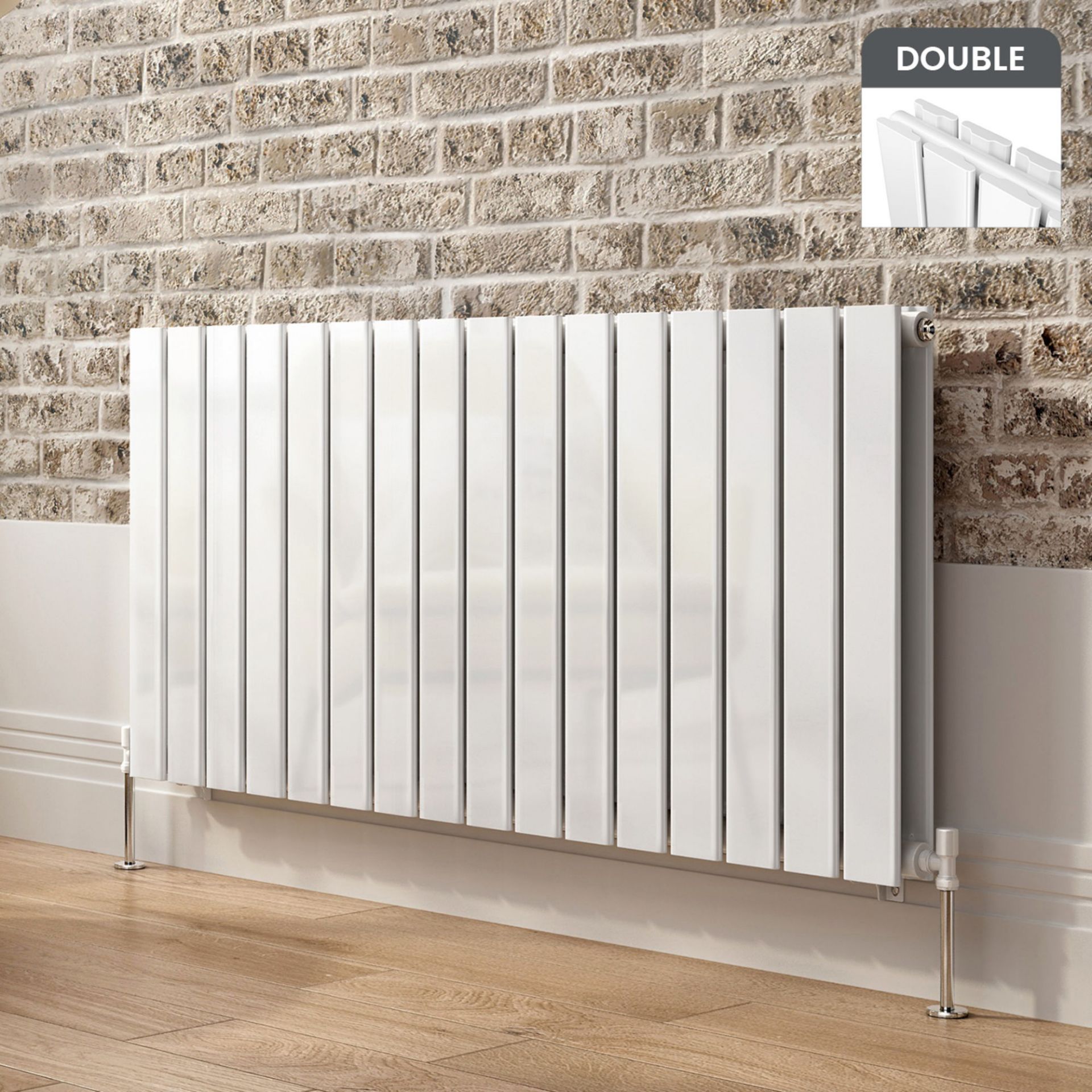 (MW16) 600x1210mm Gloss White Double Flat Panel Horizontal Radiator - Premium. RRP £499.99. Made - Image 6 of 10