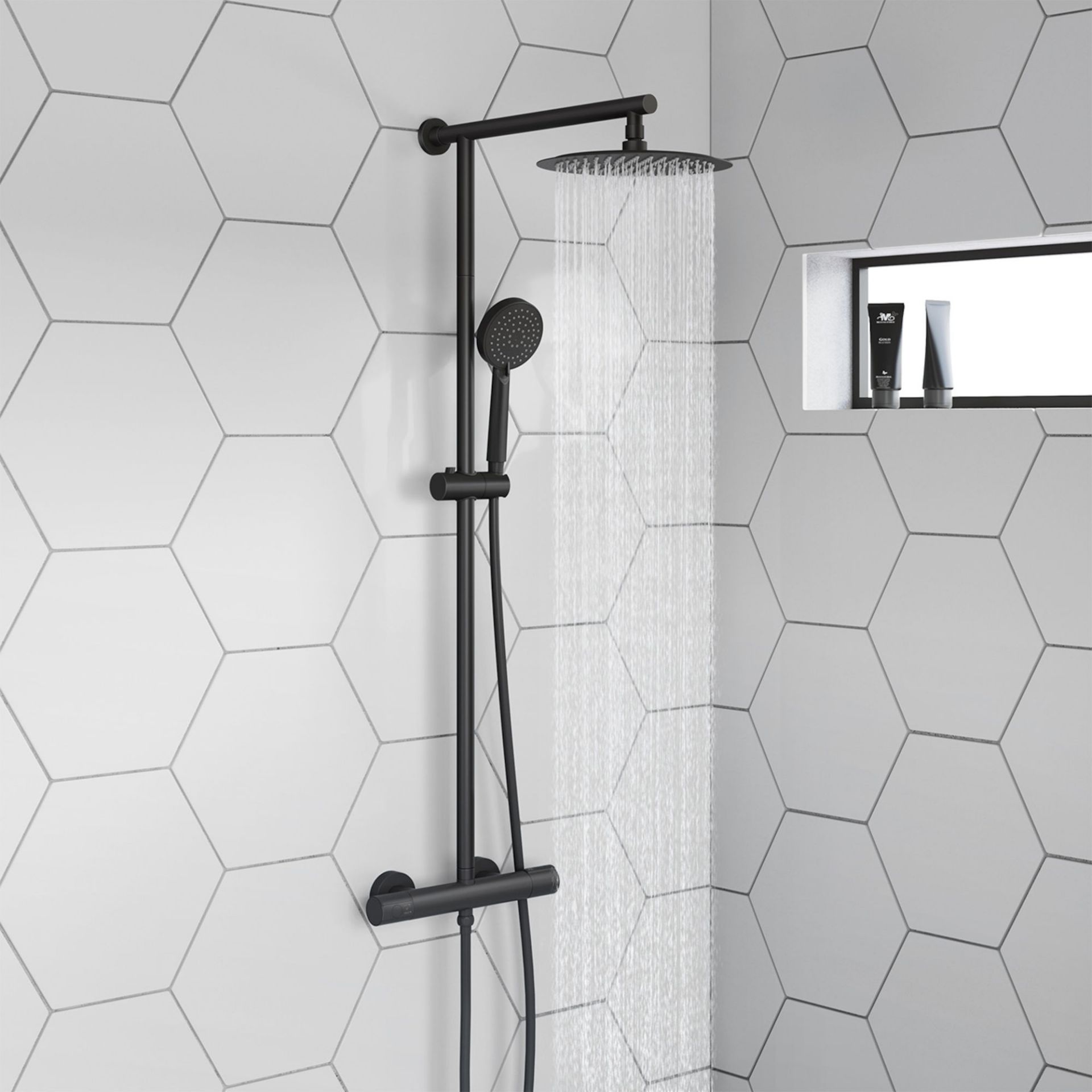 (MW35) Matte Black Round Exposed Thermostatic Shower Kit & Medium Head. RRP £349.99. Manufactured