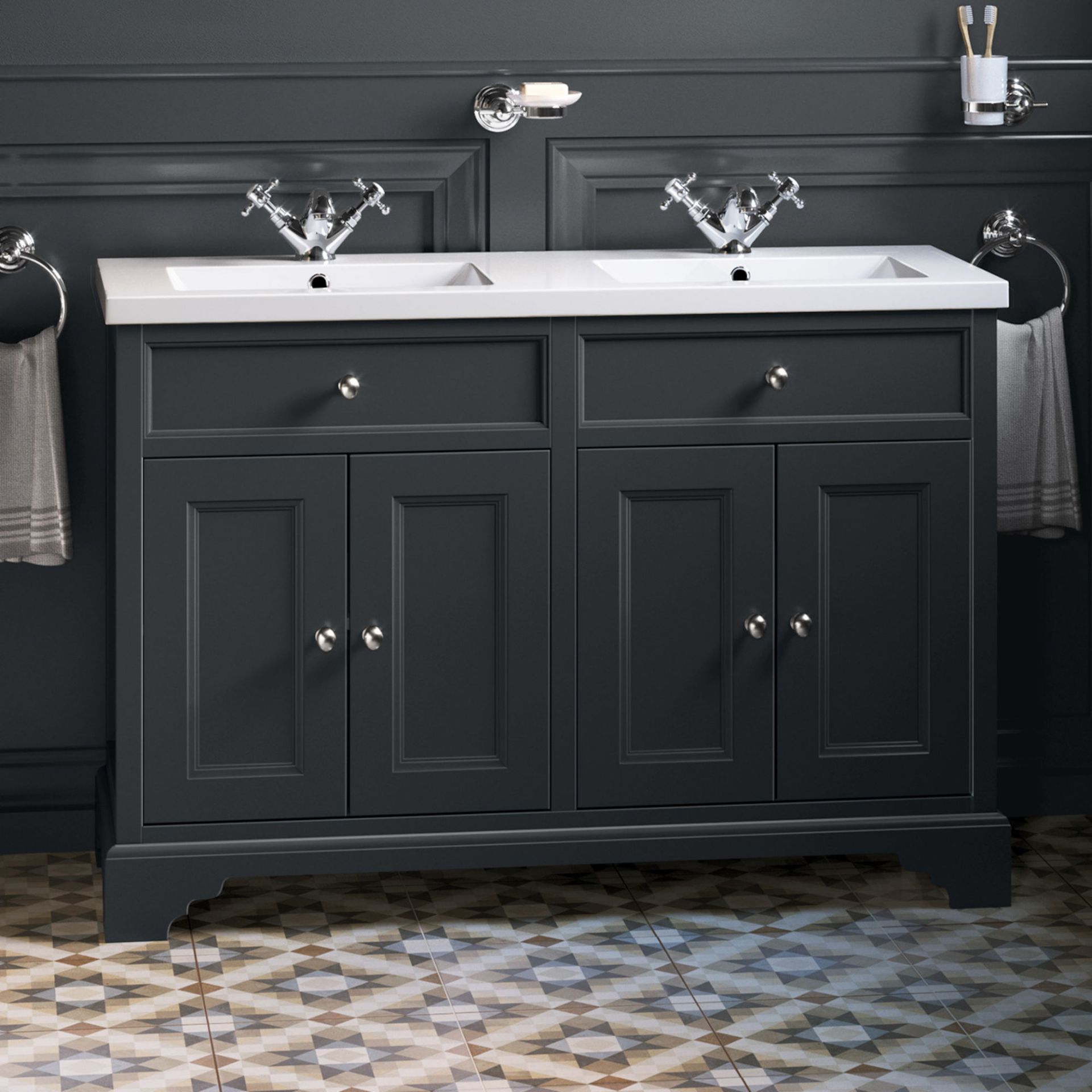 (MW2) 1200mm Loxley Charcoal Double Basin Vanity Unit - Floor Standing. Comes complete with basin.