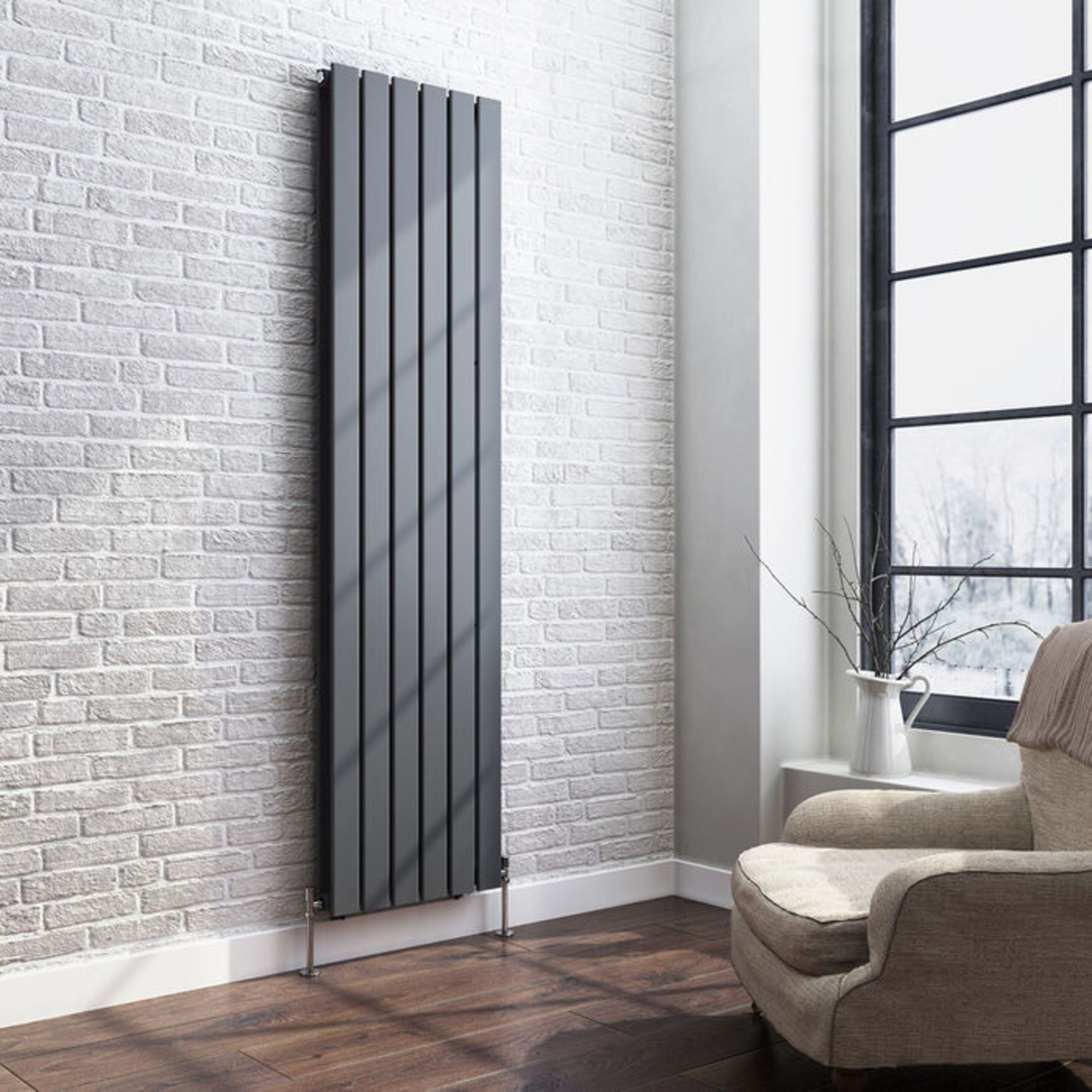 (ND12) 1800x458mm Anthracite Double Flat Panel Vertical Radiator. RRP £499.99. Made with low - Image 2 of 3