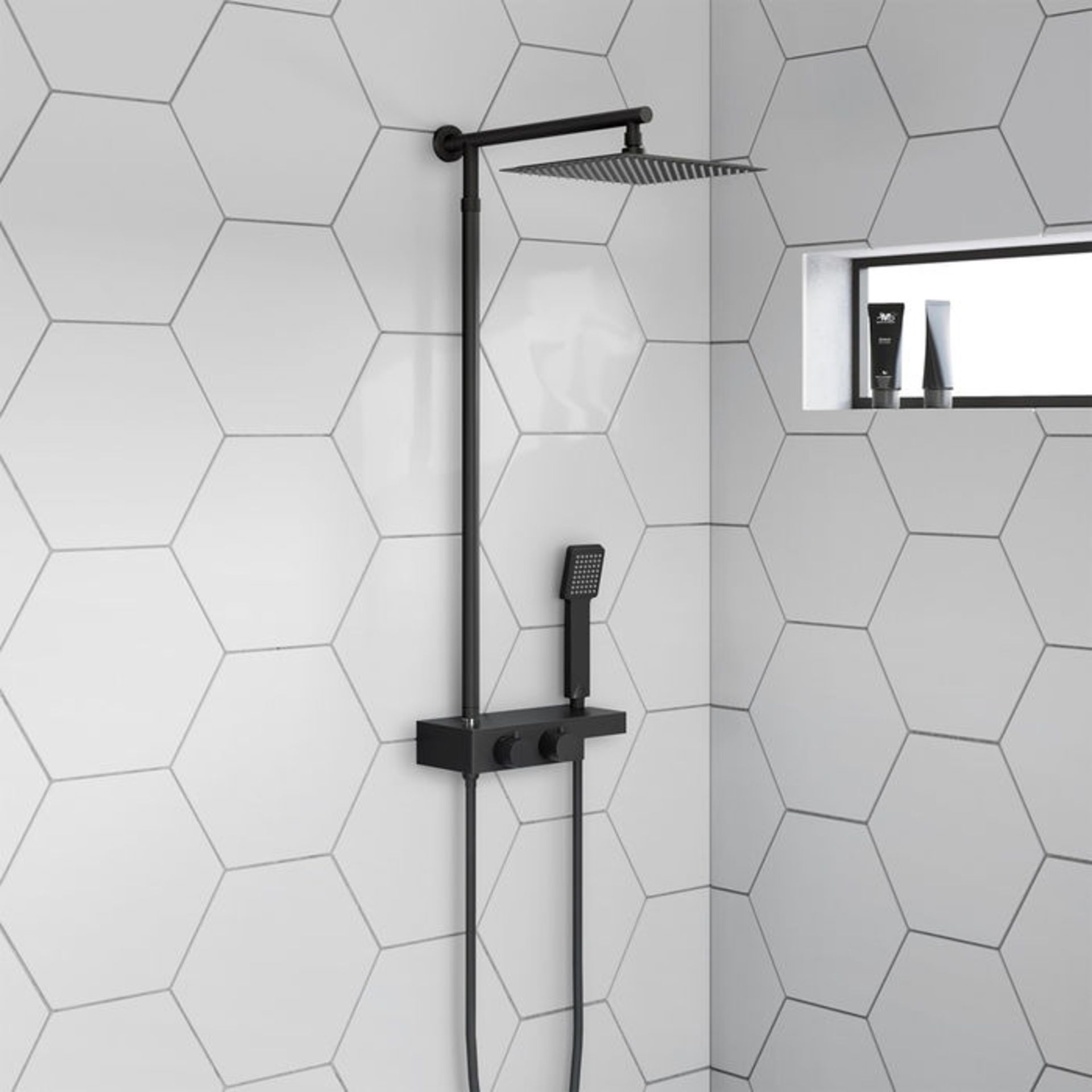 (MW36) Matte Black Square Thermostatic Mixer Shower Kit & Shelf. RRP £474.99. Manufactured from long - Image 2 of 3