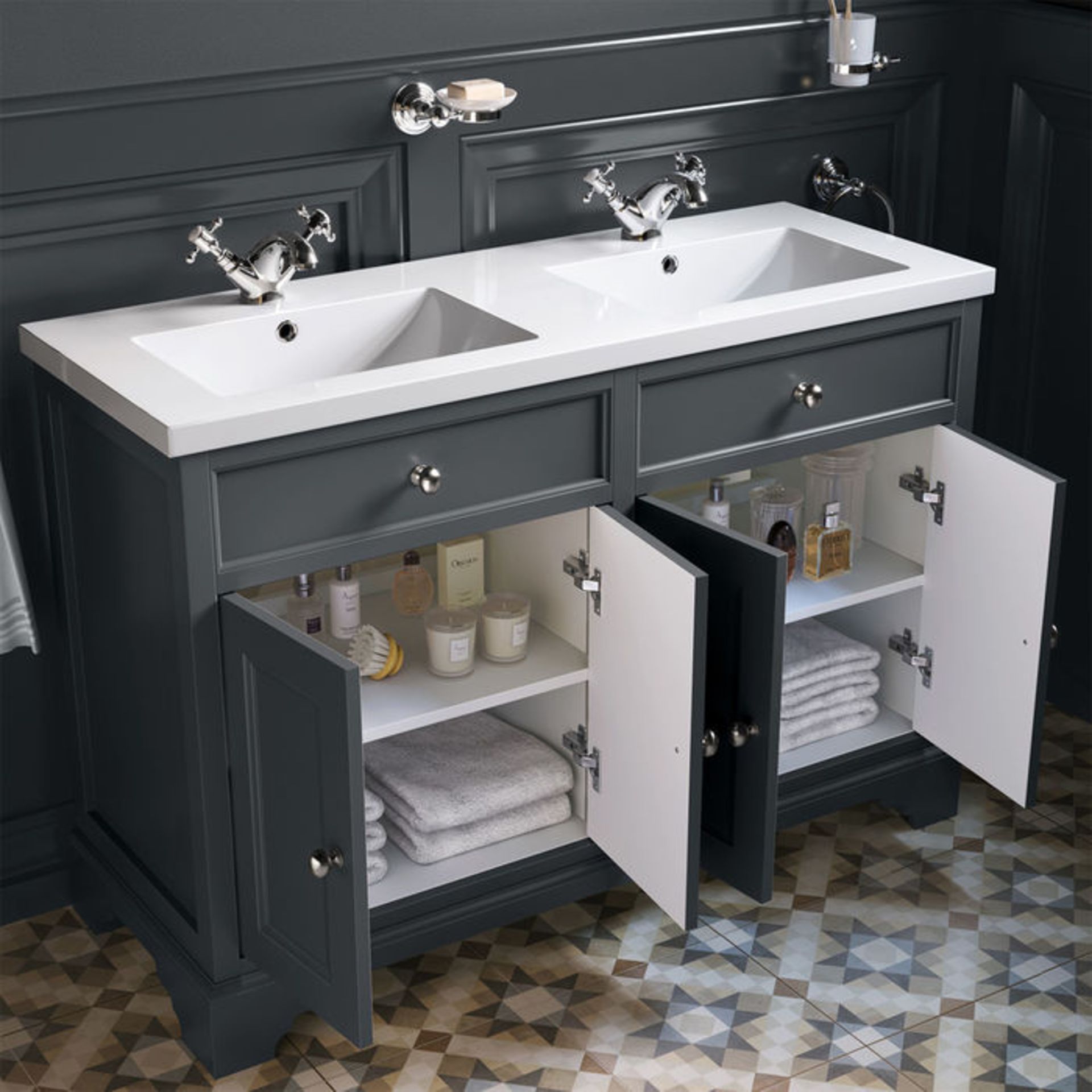 (MW2) 1200mm Loxley Charcoal Double Basin Vanity Unit - Floor Standing. Comes complete with basin. - Image 2 of 6