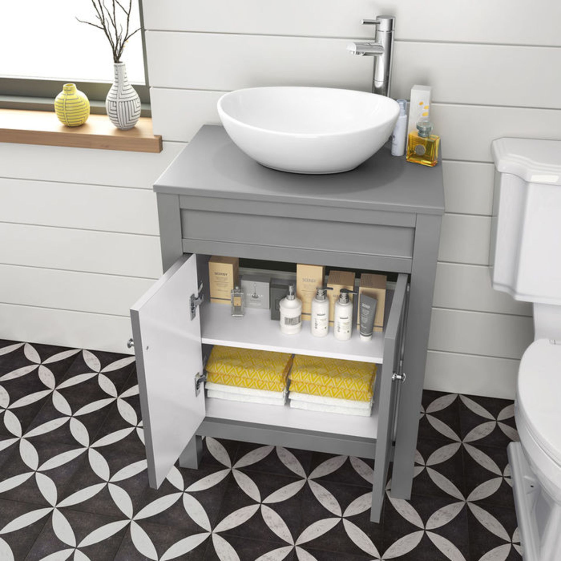 (MW5) 600mm Melbourne Grey Countertop Unit and Camila Basin - Floor Standing. RRP £499.99. Comes - Image 2 of 5