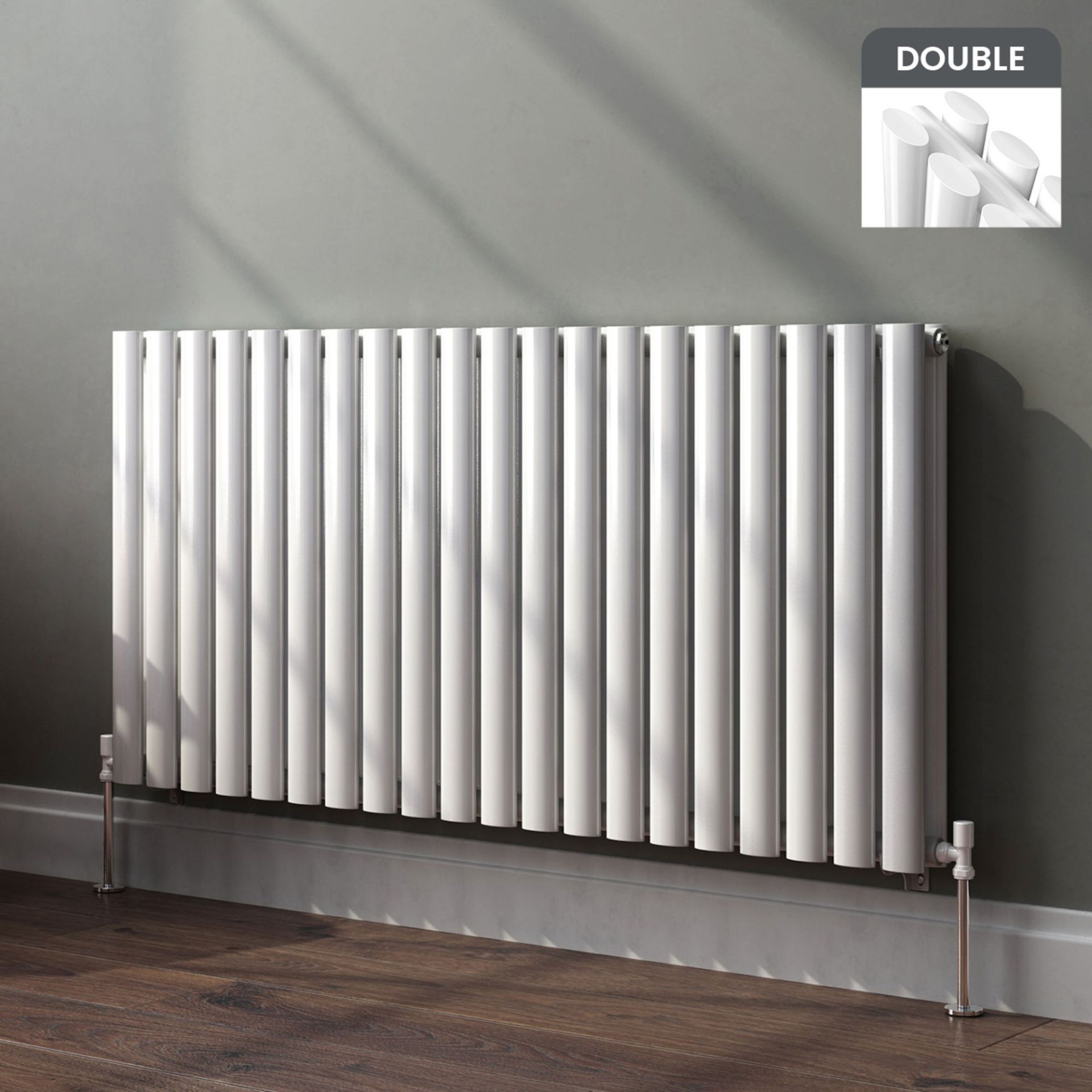 (MW115) 600x1200mm Gloss White Double Panel Oval Tube Horizontal Radiator. RRP £499.99. Made from