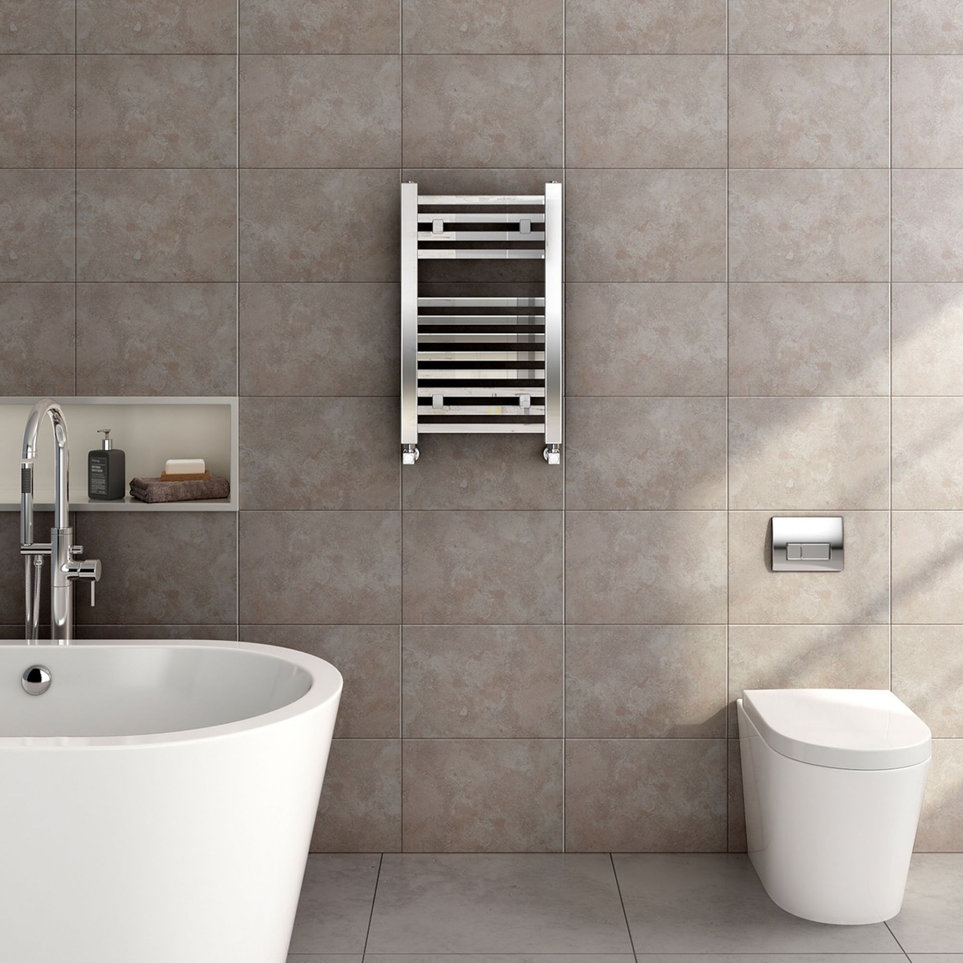 (MW13) 650x400mm Chrome Square Rail Ladder Towel Radiator. Made from low carbon steel with a high - Image 2 of 3