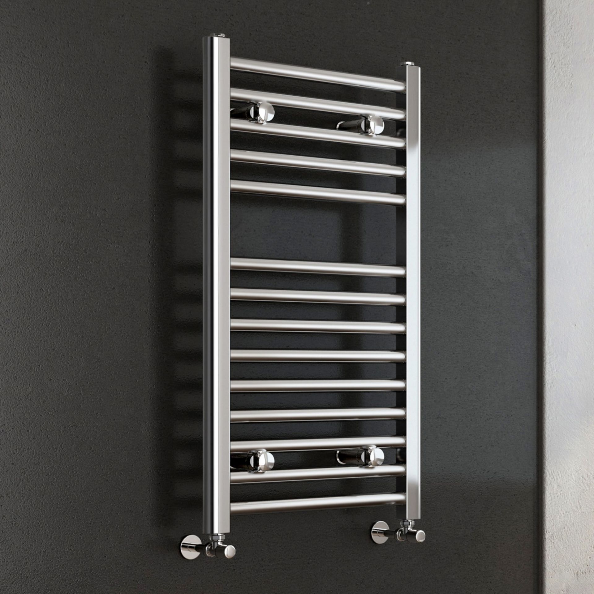 (ND207) 800x450mm - 25mm Tubes - Chrome Heated Straight Rail Ladder Towel Radiators. This premium