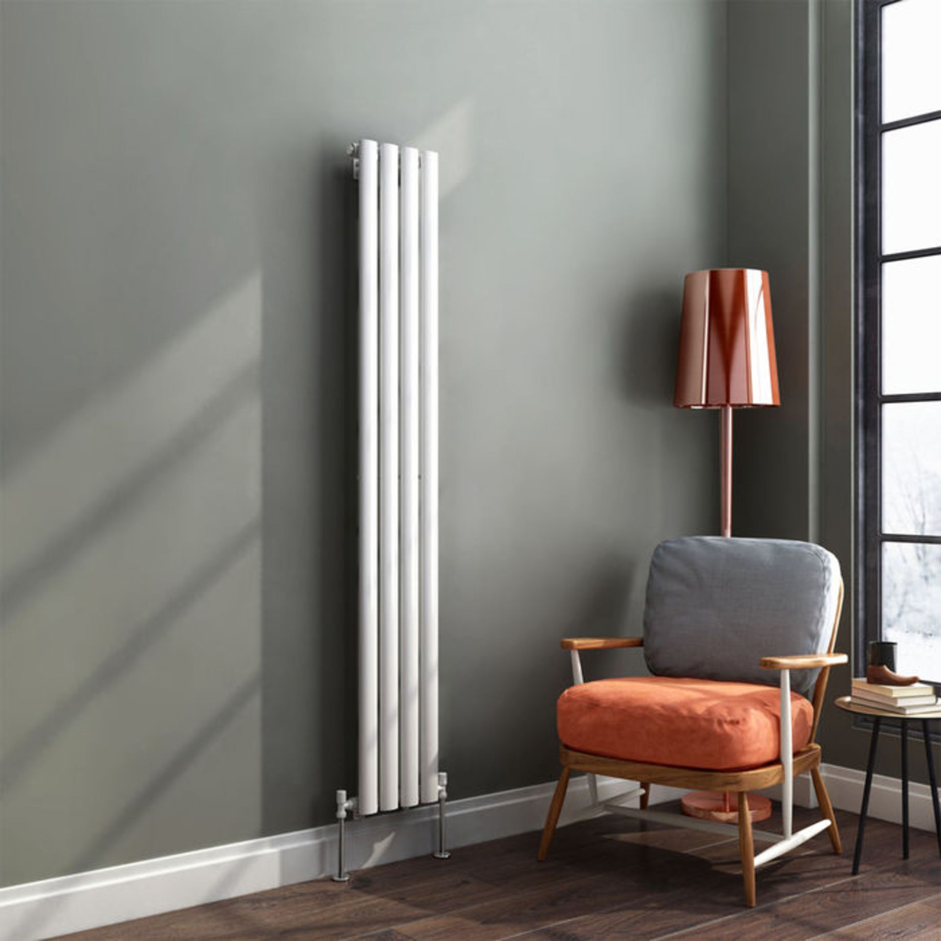 (TA97) 1600x240mm Gloss White Single Oval Tube Vertical Radiator. RRP £198.99. Made from high - Image 2 of 3