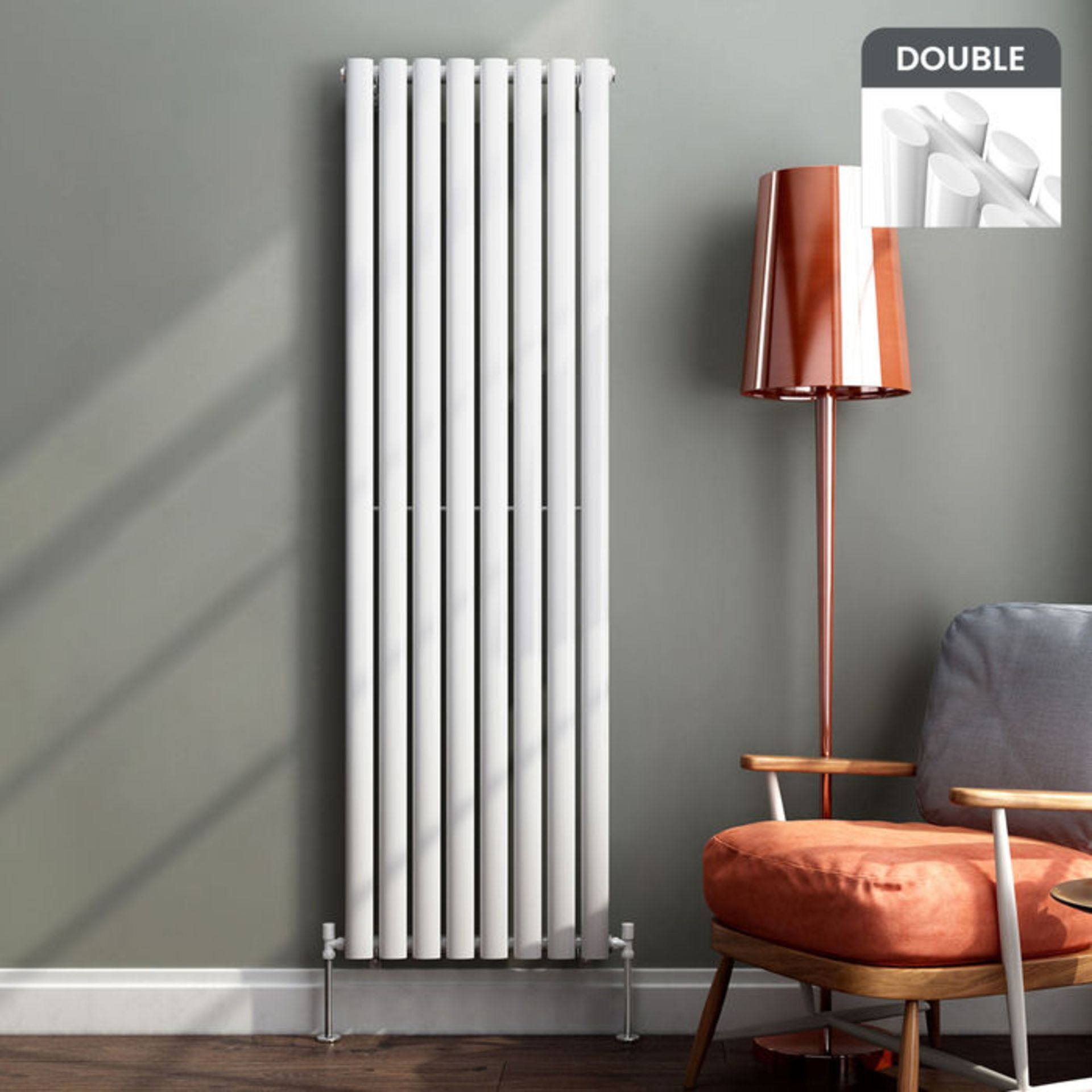 (AL15) 1600x480mm Gloss White Double Oval Tube Vertical Radiator. RRP £499.99. Made from high