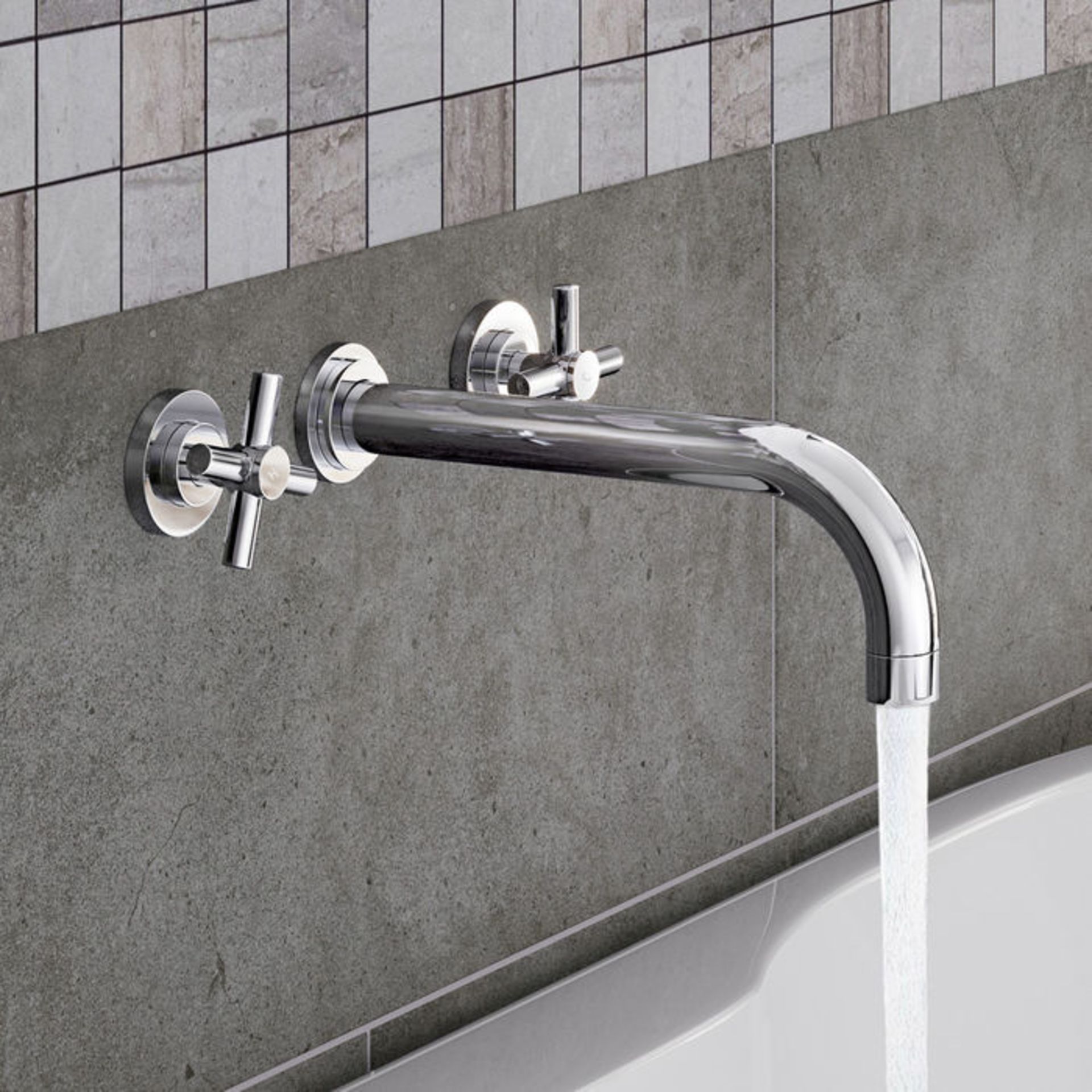 (MW188) Austin Crosshead Chrome Wall Mounted Bath Filler. Beautiful chrome finish Contemporary