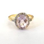 18k gold over sterling silver, pink amethyst and diamond ring