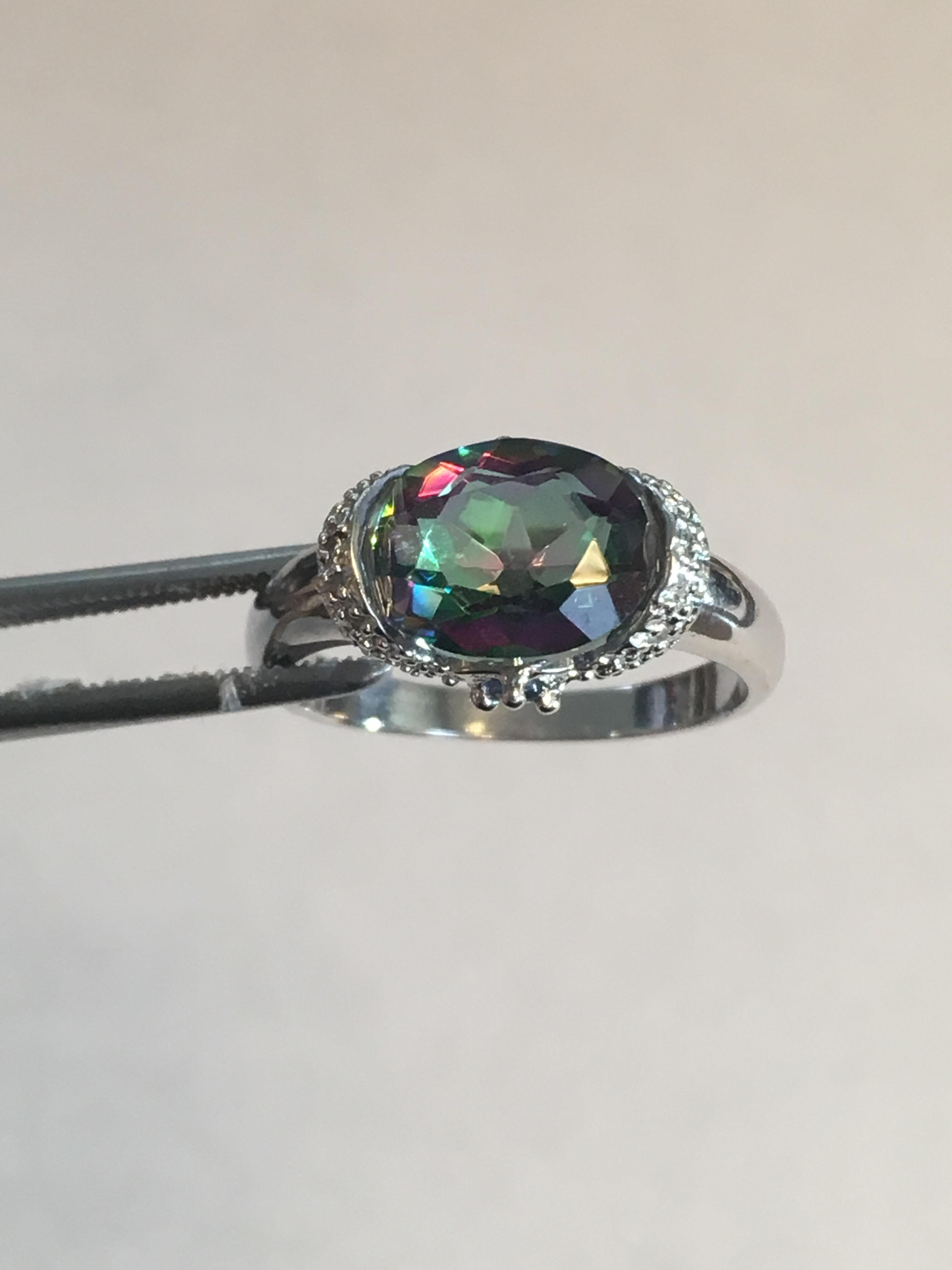 Mystic Gemstome and diamond sterling silver Ring