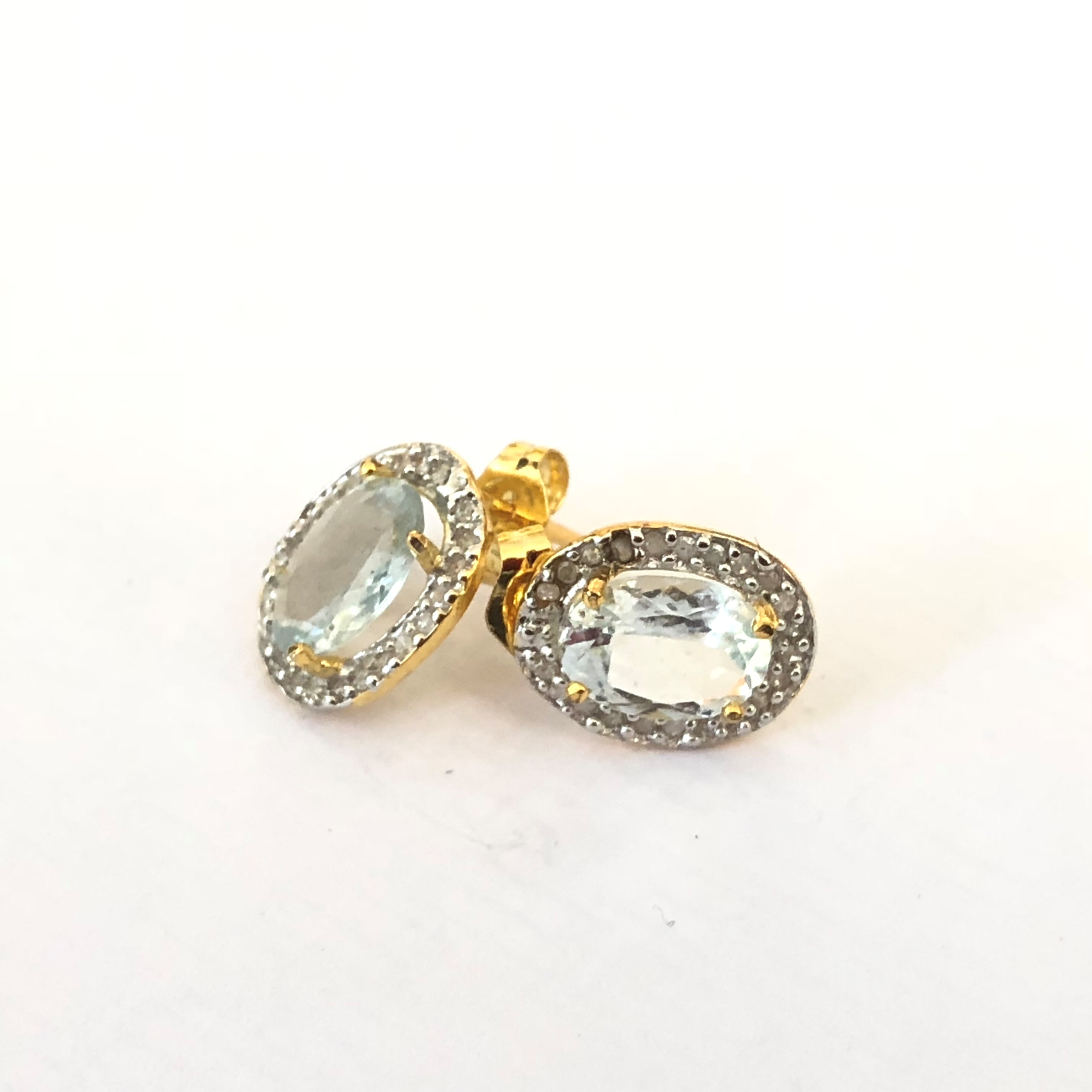 18k gold over sterling silver, blue topaz and diamond earrings - Image 2 of 2