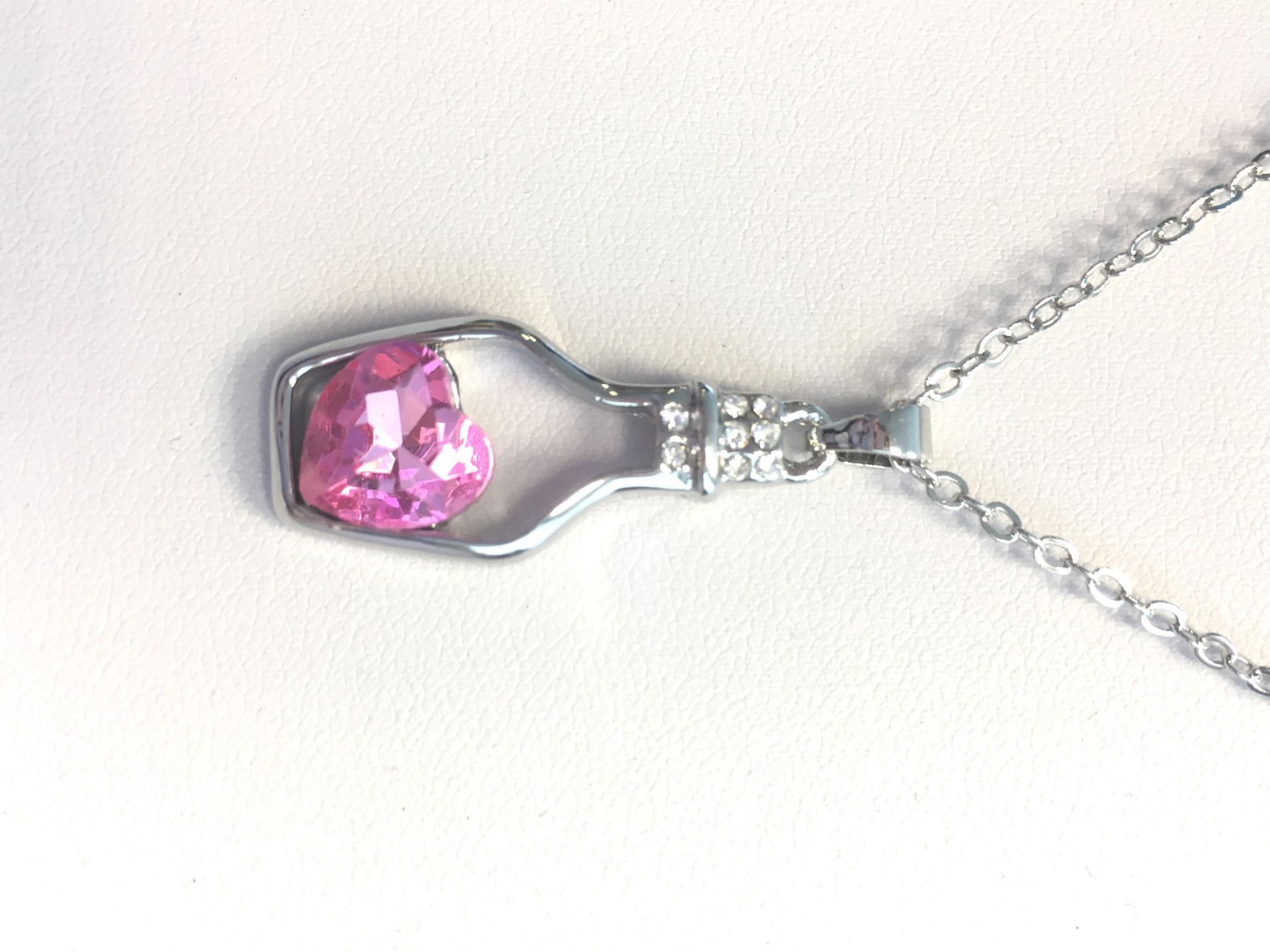 PRETTY SILVER BOTTLE EARRING AND NECKLACE SET PINK SWAROVSKI CRYSTAL - Image 2 of 4