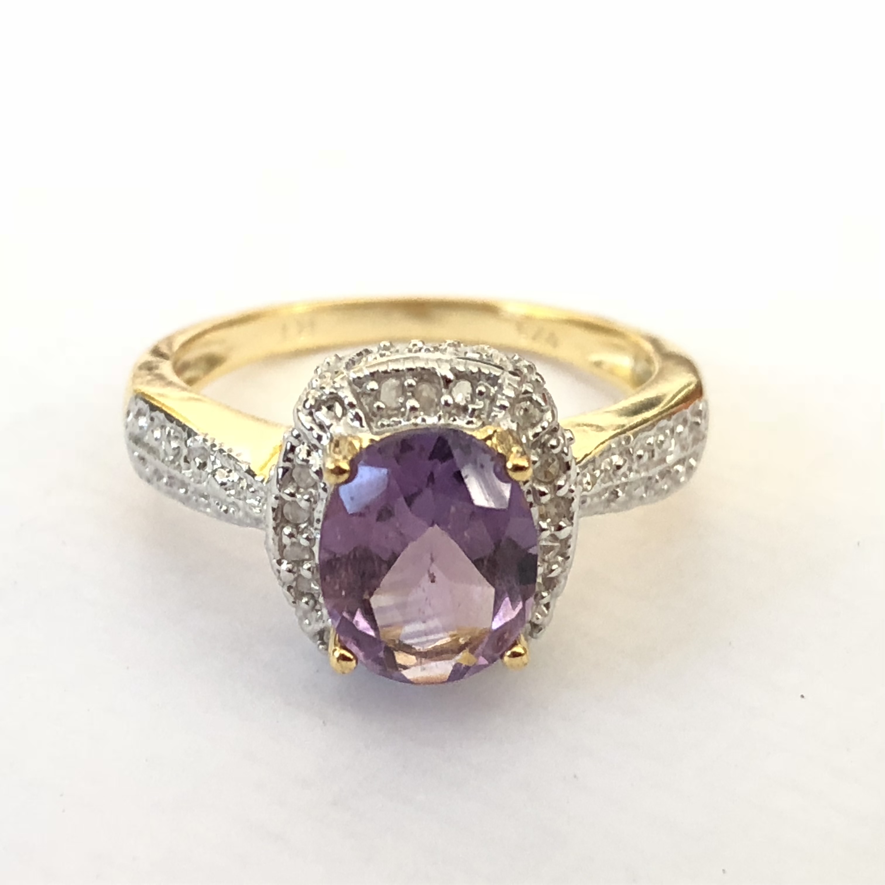 18k gold over sterling silver, amethyst and diamond ring