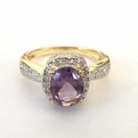 18k gold over sterling silver, amethyst and diamond ring
