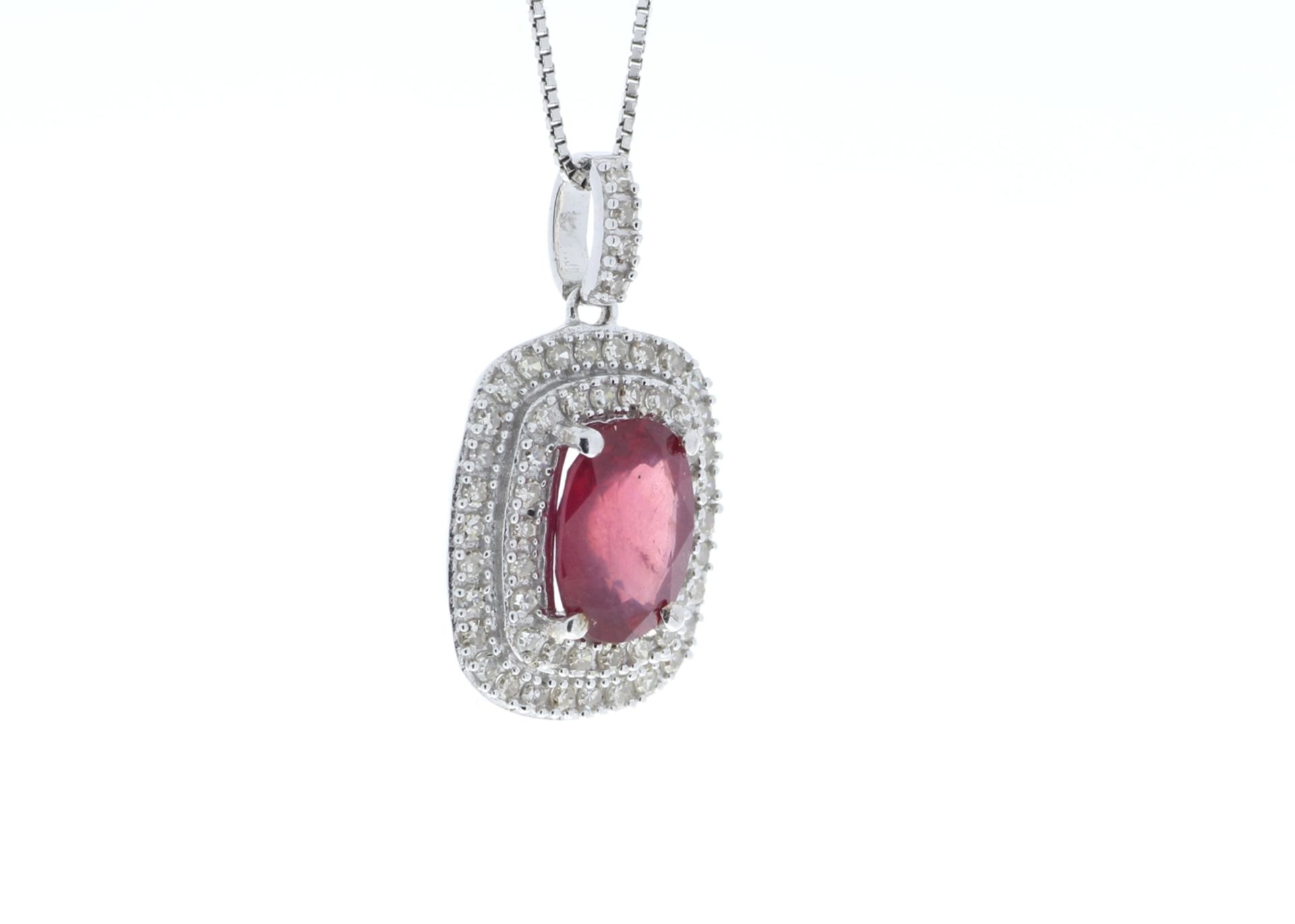 14ct White Gold Oval Ruby And Diamond Cluster Pendant 0.28 - Image 2 of 6
