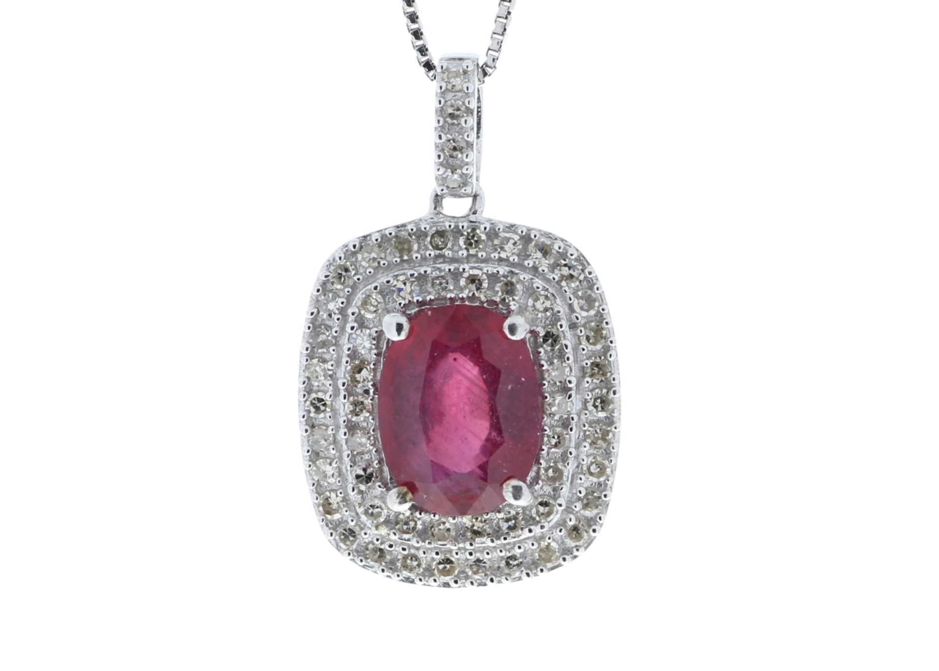 14ct White Gold Oval Ruby And Diamond Cluster Pendant 0.28 - Image 4 of 6