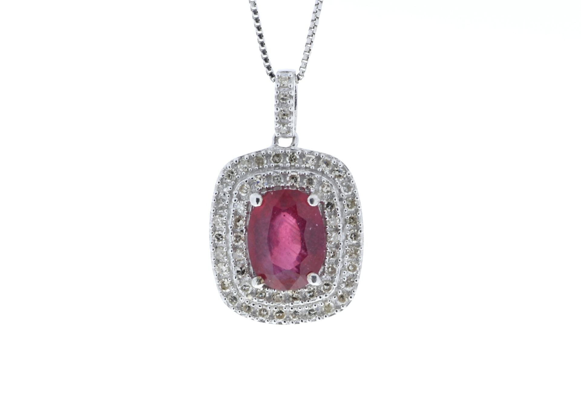 14ct White Gold Oval Ruby And Diamond Cluster Pendant 0.28 - Image 5 of 6